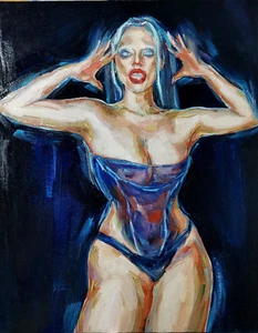 Original oil painting Woman Figure Portrait Dark Female wall art 10x12 Inches - Picture 1 of 7