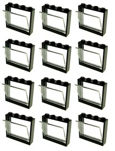 ☀️LOTE LEGO DE 12 PIEZAS NUEVAS NEGRAS 1 X 4 X 3 VENTANAS CON CRISTAL CASA CIUDAD - Imagen 1 de 3