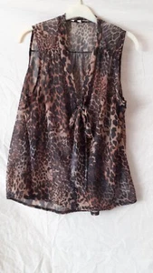 Ladies Animal Print Sleeveless Button-Up Top With Neck Tie. Size 16. New Look. - Picture 1 of 4