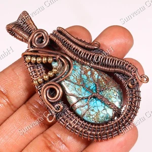 Natural Turquoise Copper Wire Wrap Pendant, Handmade Jewelry, Gift For Her - Picture 1 of 3