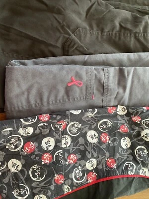 XS Scrub Lot Extra Small 1 Top 2 Pants Oriental Theme Black Gray Red White - Image 1 of 4