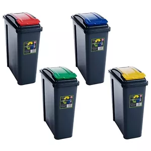 25L Plastic Recycle Slimline Bin with Lids Waste Dustbin Garden, Assorted Colour - Picture 1 of 26