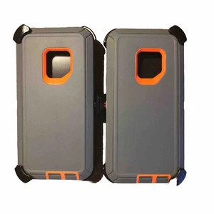 2 Pc Samsung Galaxy S9 WallSkiN Turtle Series Case W/ ( Belt Clip ) Grey/Orange - Picture 1 of 9