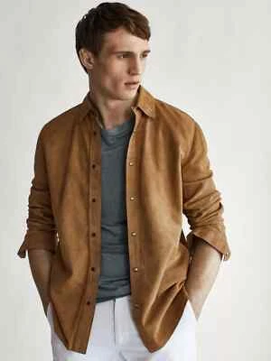 Best Selling Mens Brown Shirt Jacket Pure Suede Slim Fit Stylish Suede Shirt - Image 1 of 4