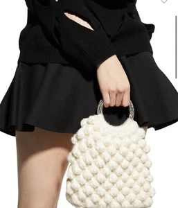 Gedebe Ivory Sachet Crochet Wool Ring Top Handle Bag NWT - Picture 1 of 9