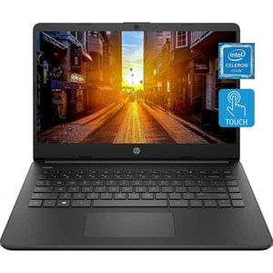 Hewlett Packard 14-dq0060nr 14" Intel Celeron N4020 4GB/64GB Touch Laptop, Black - Picture 1 of 8