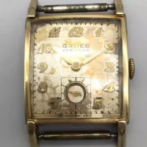 Vtg Gruen Watch Men 23mm 10K Gold Filled BROKEN FOR PARTS REPAIR Manual Wind - Picture 1 of 13