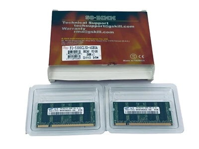 G.SKILL SO-DIMM 4GBPK (2X2GB) F2-5300CL5D-4GBSA CL5-5-5-15 PC2-5300 4GB Kit - Image 1 of 4