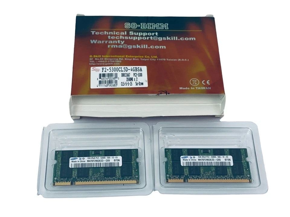 G.SKILL SO-DIMM 4GBPK (2X2GB) F2-5300CL5D-4GBSA CL5-5-5-15 PC2-5300 4GB Kit - Image 1 of 4