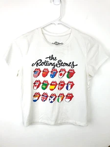 Rolling Stones Women's Juniors Size Medium White Tongues/Flags Logo Cropped - Picture 1 of 9