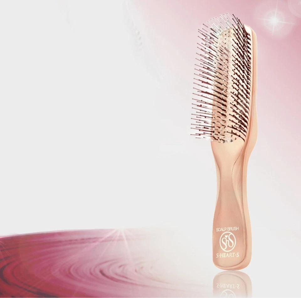 NUEVO S Heart S Cepillo de Masaje para Cuero Cabelludo - Modelo Mundial Mango Largo en Rosa y Dorado Japón Foto 1 de 4
