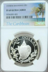 1978 BAHAMAS SILVER 1 DOLLAR CONCH SEASHELL NGC PF 69 ULTRA CAMEO BEAUTIFUL COIN - Picture 1 of 4