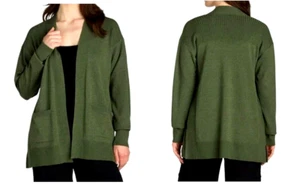 Time and Tru Women's Green Open Front Cardigan front pockets, Size S (4-6) - Picture 1 of 16