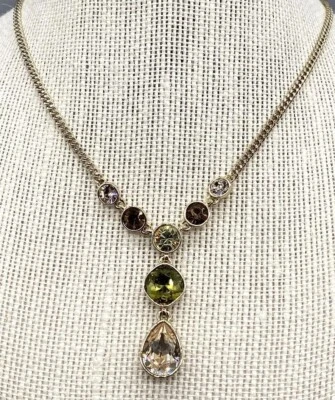 GIVENCHY Collar Lariat Cristal Multicolor Amarillo Verde Marrón Tono Dorado Gota en Y Foto 1 de 4