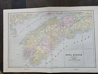 1888 LARGE Original Antique Cram MAP NOVA SCOTIA Halifax Yarmouth Fundy - Image 1 of 4
