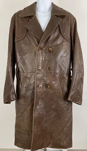 Abrigo largo de cuero marrón vintage años 70 Raleighs Iber Craft para hombre talla 42  - Imagen 1 de 7