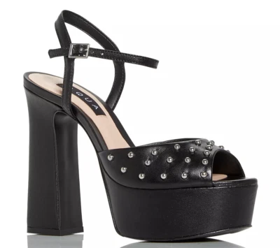 Bloomingdale's AQUA Womens CULLEN Studded Platform Leather Sandals US 10 Black - Image 1 of 4