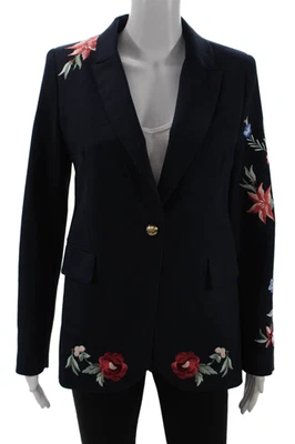 Zara Womens Dark Blue Floral Collared Blazer Button Size S - Image 1 of 4