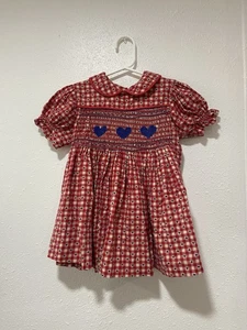 Vestido ajustado línea A para niñas pequeñas talla 3-4 corazones a cuadros manga corta lazo trasero - Imagen 1 de 8