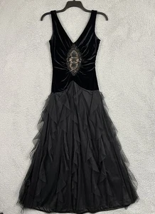 Vintage Jessica McClintock Dress Womens 6 Black Velvet Tulle Evening Gown Gothic - Picture 1 of 24
