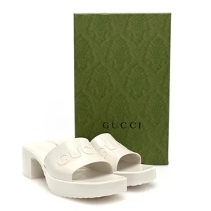 GUCCI Rubber Gucci Logo Womens Platform Slide Sandals 37 (US 7) Mystic White NIB - Imagen 1 de 8