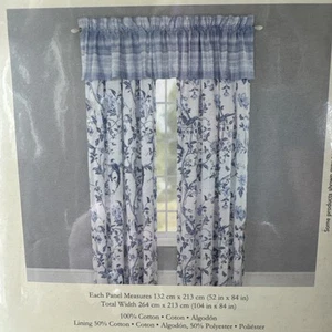 Vtg Set Of 2 Lined Laura Ashley Rod Pocket Drapes Blue White Floral 104 X 84 NIP - Picture 1 of 9