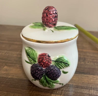 Tarro de mermelada vintage de cerámica pintado a mano Knott’s Berry Farm bayas EE. UU. VER NOTAS Foto 1 de 4