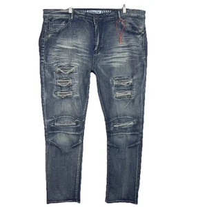 R GSTR G Star Jeans Moto Biker Mens Blue Sz 42/30 Distressed Urban Edgy NWOT - Picture 1 of 12