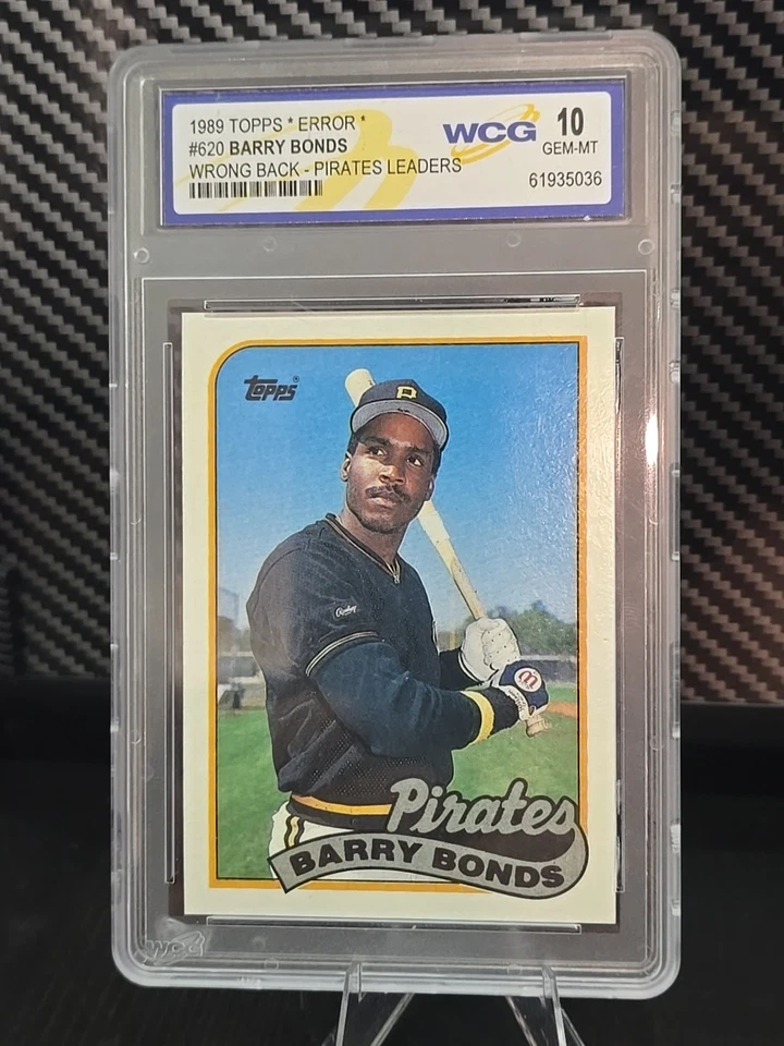 Tarjeta de error Topps Barry Bonds 1989 WCG 10 - Espalda incorrecta (líderes piratas) - ¡Rara! Foto 1 de 2