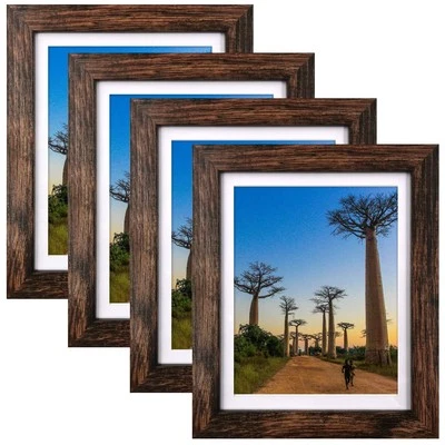 Rustic Brown 8x10 Picture Frames with Mat - Set of 4 for Tabletop or Wall - Image 1 of 4