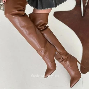 Botas hasta la rodilla 37-45 Runway para mujer punta puntiaguda tacón de aguja talla - Imagen 1 de 26