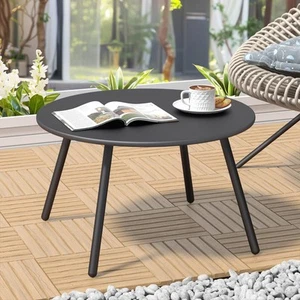 C-Hopetree 24" Round Metal Outdoor Side Coffee Table for Outside Patio, Black - Picture 1 of 7