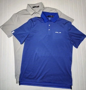 Ralph Lauren Polo RLX Mens Medium Blue Striped & Gray Golf Performance Lot Of 2 - Picture 1 of 18