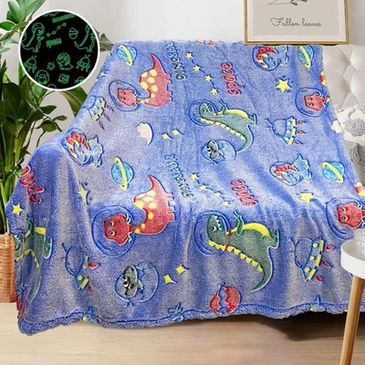 Personalized Dinosaur Blanket for Boys - Glow in The Dark, Soft Fleece Throw ... - Image 1 of 4