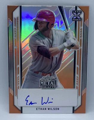 2021 Leaf Metal Draft Ethan Wilson Phillies Orange Rainbow Auto 4/7 - Image 1 of 2