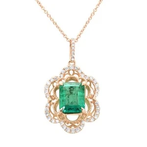 2.32ct G SI 14K Rose Gold Diamond Natural Emerald Pendant Neckalace 16 Long Chai - Picture 1 of 2