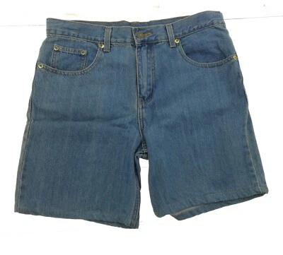 Pantalones Cortos de Jean Planos para Niño Sin Marca Botón/Cremallera Frente Plano Color Azul Talla 18 Foto 1 de 4
