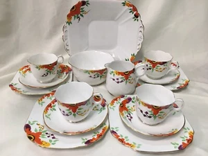 (16 Piece) Vintage Melba 'Orange Flower' Melba DESSERT SET w/Sugar/Creamer #3494 - Picture 1 of 11