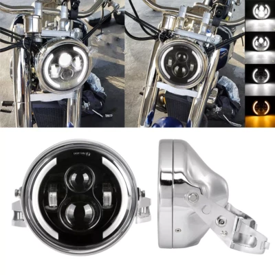 Faro LED DRL de 7"" con cubo de carcasa cromada para motocicleta Harley Honda Yamaha Foto 1 de 4