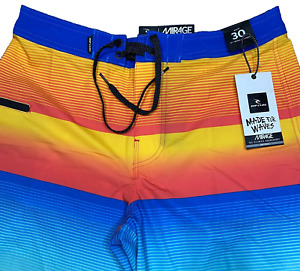 Rip Curl Mirage Board Shorts Mens 30 Blue Orange Striped Stretch Swim Surf Beach