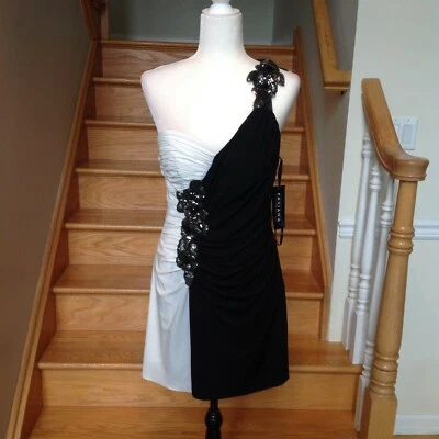 New FAVIANA 6819 Black/ivory Short Prom Formal PAGEANT DRESS Size 12 - Image 1 of 4