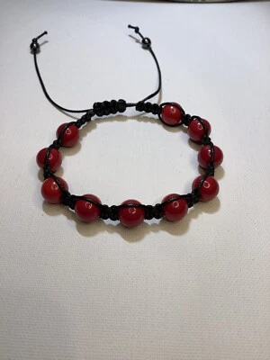 Red Bead Bracelet Adjustable  Shambhala Red Shell Women Men Jewelry Handmade - Image 1 of 4