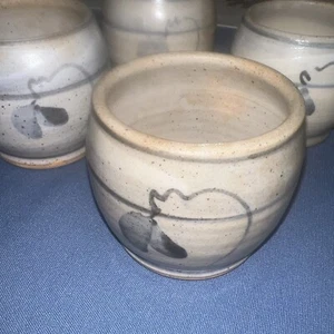 4 Art Pottery Handleless Mugs Cups Blue Signed Rustic Handmade - Picture 1 of 6