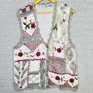 By Design Sz M Sweater Vest Cardigan Cottage Heart Rose Embroidered Floral Twee - Picture 1 of 8