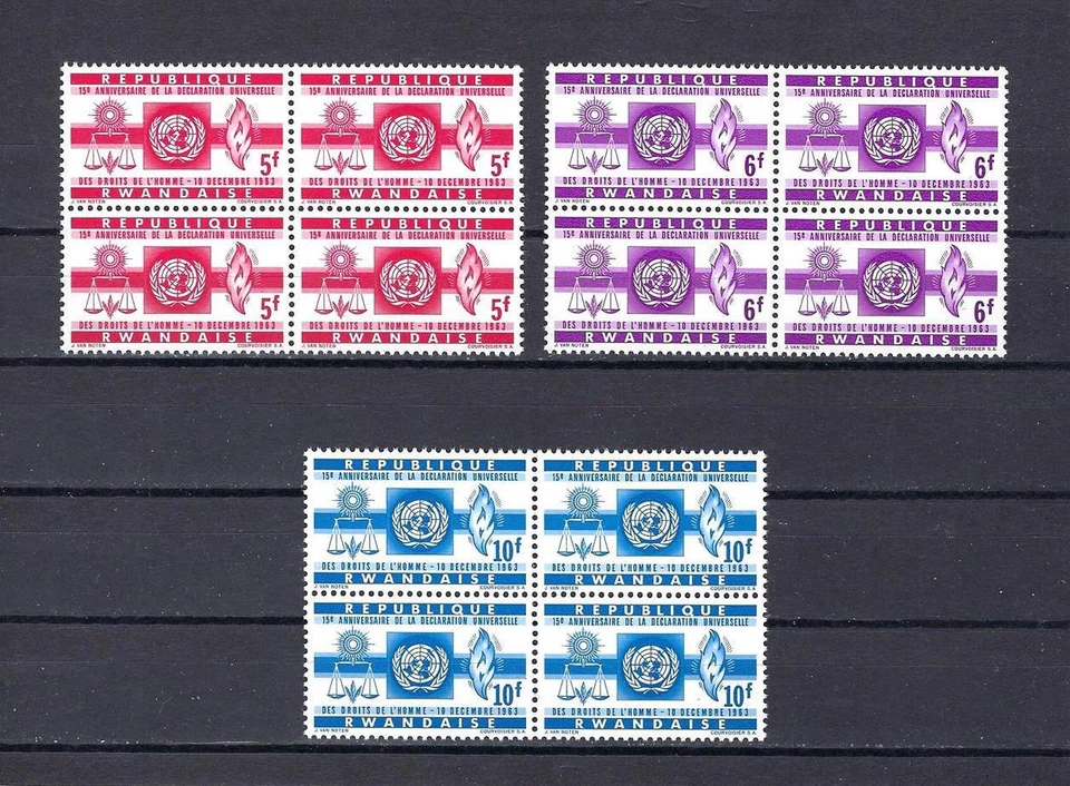 Ruanda 1963 Sc# 41-43 Set Escalas Declaración Universal Derechos Humanos bloques 4 MNH Foto 1 de 1