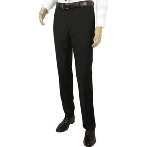Men's Mantoni Flat Front Pants All Wool Super 140's Classic Fit 40901 Black - Picture 1 of 12