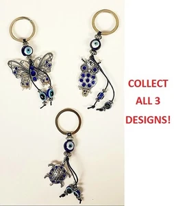 LOT Lucky Owl Butterfly Turtle Key Chain Ring Feng Shui Evil Eye Charm Protect - Picture 1 of 12