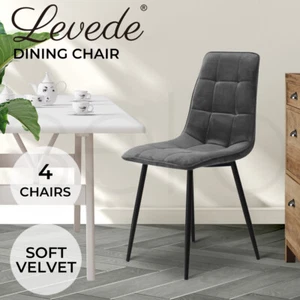 Levede 4x Dining Chairs Kitchen Velvet Chair Lounge Room Retro Padded Seat Grey - Picture 1 of 10