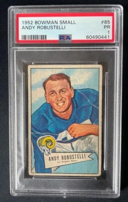 1952 Bowman Small Andy Robustelli PSA 1 Rookie Hall of Famer #85 Rams/Giants Rc - Image 1 of 2