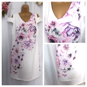 TOGETHER(3379)WHITE/PINK FLORAL OFF THE SHOULDER SHIFT DRESS,SIZE 18/42" - Picture 1 of 11